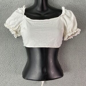 Unbranded Crop Top Women Small White Excellent Tie Back Puff Sleeve Milkmaid